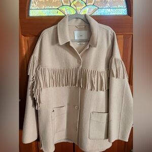 Mango Beige Fringe Wool Women's Coat